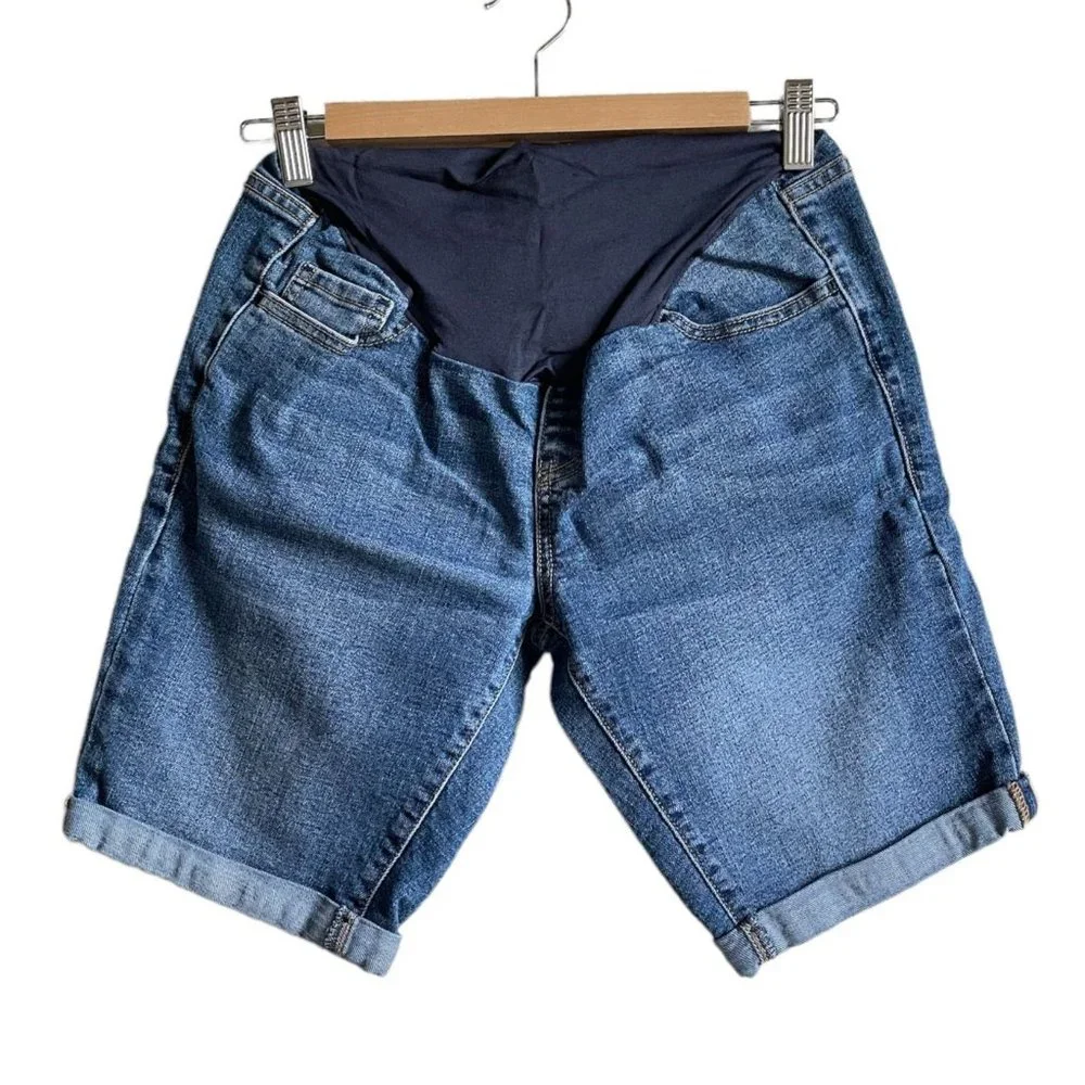 4/$25 Old Navy Maternity Bermuda Shorts Full Belly Panel Blue Denim Sz 2 Regular